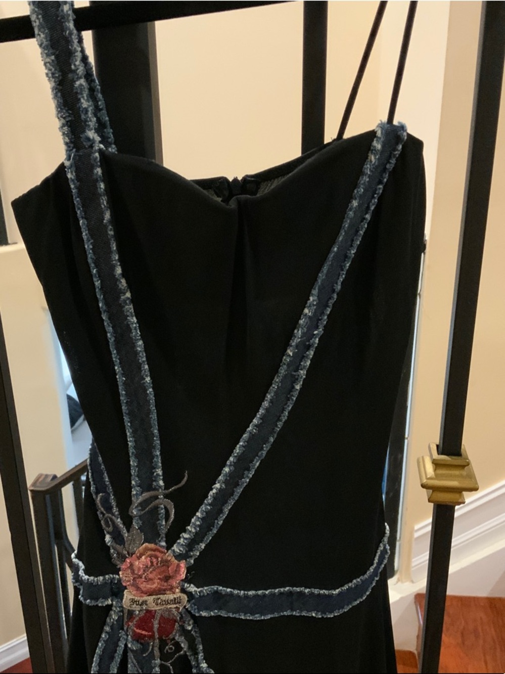 Just Cavalli Black Strapless Dress with Embroidered Floral Accent